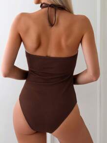Swim Chiccia Đồ bơi Monokini hở lưng màu trơn cho nữ - màu nâu - Xem 3