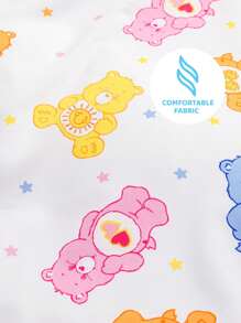 SHEIN X Care Bears 心形熊印花粉色双面羽绒被套套装，礼品 - 粉色 - 查看 10