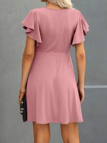 SHEIN Clasi 1 chiếc váy ngắn tay màu trơn, thời trang mùa hè - Màu Hồng  Dưa hấu - Xem 2