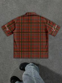 Manfinity Roghcode Men's Casual Plaid Rhinestones Spider Web Distressed Print Shirt - Multicolor - View 4