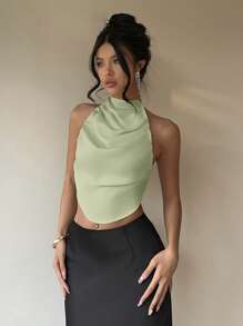 Aloruh Áo hai dây hở lưng gợi cảm bằng vải satin dành cho nữ - Màu xanh Bạc hà - Xem 5