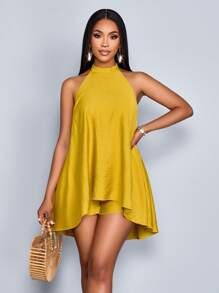 SOLERSUN Women's Spring & Summer Elegant Commuting Solid Color Halter Neck Backless Sleeveless Jumpsuit - Yellow - View 6