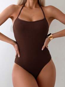 Swim Chiccia Đồ bơi Monokini hở lưng màu trơn cho nữ - màu nâu - Xem 4