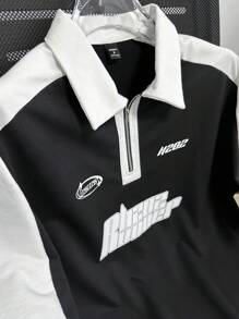 Manfinity Homme Men's Letter Print Short Sleeve Casual Commuting Polo Shirt - Black - View 6