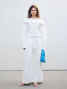 LYSMO 女士白色露肩双面衬衫 - 春夏