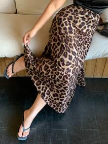 Dazy Plus Leopard Print Long A-Line Skirt, Elegant All Season Fall Skirts - Brown - View 1