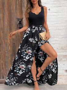 SHEIN Clasi Summer Vacation Outfits Women's New Fashion Woven Print Patchwork Knit Solid Color Jumpsuit Country Outfits Women Beach Vacation Outfits Enterizo Summer Outfits For Women Easter Romper Women Prom Romper Spring Outfits For Women - Multicolor - View 5