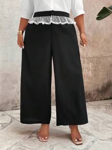 SHEIN Clasi Pantalones de encaje para mujer talla grande - Negro - Ver 5