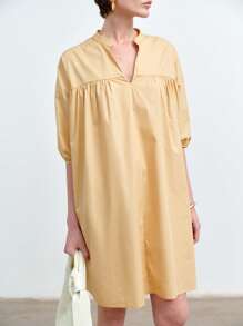 Aalyst Vestido corto casual y holgado con cuello en V, mangas abullonadas, hombreras, volantes y bolsillos, adecuado para vacaciones, citas, bodas, festivales de música, verano
