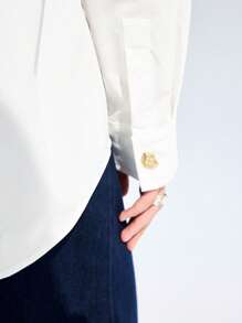 LYSMO 1pc Women Solid Long Sleeve Blouse, Fashionable For Summer - White - View 8