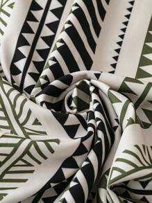 SHEIN LUNE 度假休闲满版印花松紧腰阔腿裤 - 軍綠色 - 查看 5