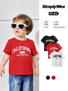 SHEIN Leap Crew 3-Piece Set: Baby Boy Letter Print Soft Knit Crew Neck Short Sleeve Pullover Top - Multicolor - View 3