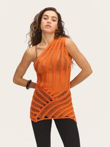 Nöista 橙色单肩女式迷你连衣裙，色彩鲜艳，展现不对称优雅，非常适合晚会、沙滩装或度假。