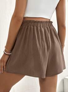 SHEIN Maternity Solid Color Adjustable Waist Loose Casual Shorts