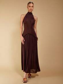 COSMINA Váy trơn không tay cho nữ, thời trang mùa hè - màu nâu - Xem 5