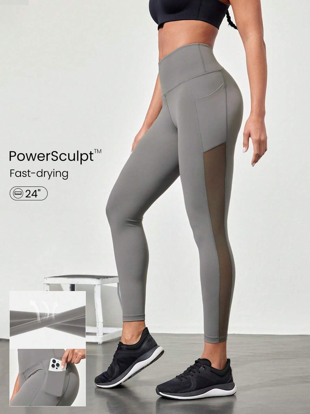 24'' Powersculpt™ Side Mesh Panels Side Pockets Active Leggings High ...