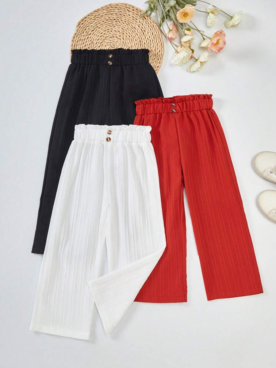 3pcs/Pack Girls Casual Loose Fit Wide Leg Pants, Suitable For Spring/Autumn - Multicolor - View 1