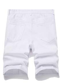 Manfinity Homme 男士休闲破洞口袋宽松七分阔腿牛仔短裤 - 白色 - 查看 2