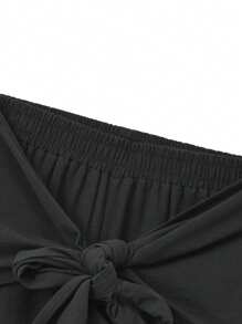 Genlund Men's Solid Color Knotted Waist Straight Loose Casual  Black Pants Men Baggy - Black - View 5
