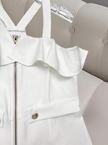 SHEIN Clasi Summer New French Style Elegant Ruffled Patchwork Slim Fit Women Jumpsuit - White - View 3