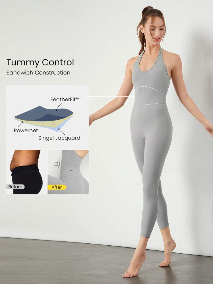 24インチ FeatherFit™-Air One Love ピークアブー腹部コントロール ジャンプスーツボディスーツ 低負荷ヨガ ピラティススタジオ デイリーカジュアルウェア 取り外し可能なカップ