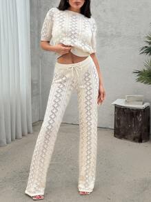 SHEIN Tall Set da 2 pezzi in cotone con maniche corte e dettagli traforati