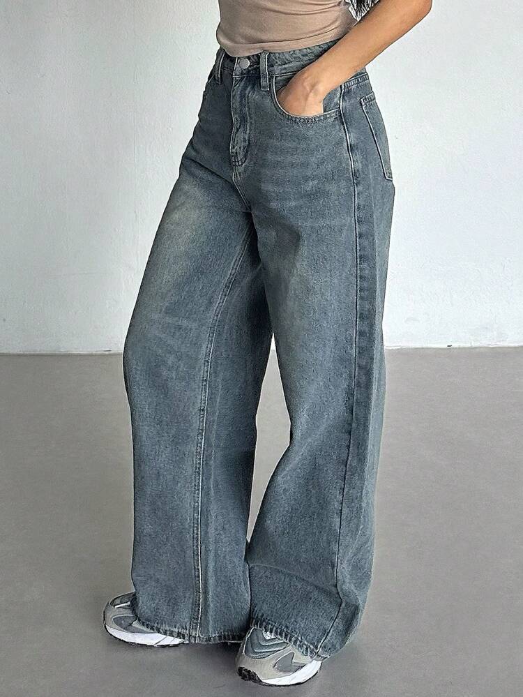 Women Split Design Straight Leg Jeans