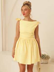 Glamine Spring & Summer Off-Shoulder Tie-Up Pleated Solid Color Sleeveless Women's Mini Dresses Summer Outfits For Women,Summer Dresses For Women,Yellow Dresses For Women,Graduation Dresses For Women Cute Dresses For Women Party Dresses For Women Women Cocktail Dresses Birthday Dresses For Women Women Cocktail Dresses Spring Dresses For Woman Woman Easter Dress