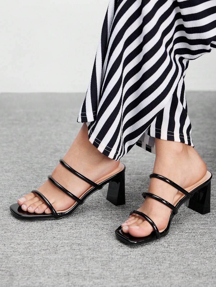 CUCCOO BIZCHIC New Summer Fashion Versatile Strap High Heel Shoes, French Style Open-Back Thick-Heel Sandals For Women - Black - View 1