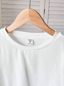 SHEIN Leap Crew Tween Girl Casual Comfortable Round Neck Short Sleeve Top - White - View 5