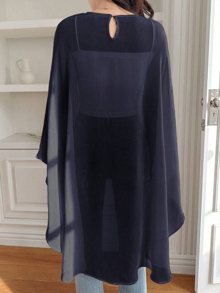 Chiffon Blouse, Women's Spring/Summer Solid Color Lightweight Pullover Asymmetric Shirt Sheer