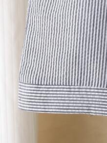 SHEIN 2 件女童条纹编织棉质短袖衬衫和阔腿裤套装，休闲度假风格，春夏 - 淺灰紫 - 查看 7