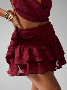 MISSGUIDED Minifalda con volantes de gasa de seda con efecto devor para fiestas, bailes, festivales, verano, primavera y ocasiones especiales - Burdeos - Ver 6
