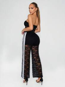 Sirith Women's Drawstring Waist Straight Leg Loose Elegant Lace Pants
