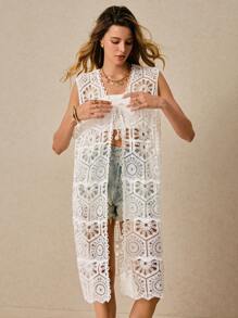 Poéselle 女士纯色无袖针织上衣，简约实用百搭 - 白色 - 查看 1