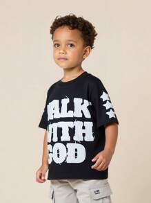 SHEIN 1pc Young Boy Short Sleeve T-Shirt, Streetwear Graphic Print, Comfortable, Versatile Knit Crew Neck Tee For Young Boy, Loose Fit Casual Sports Top Ideal For Travel, Holiday, Relaxation, Summer