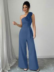 Rafferiza 女士优雅花卉贴花连体裤（配肩带） - 藍色 - 查看 5