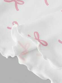 SHEIN Tween Girl Cute Butterfly Print Crew Neck Ruffle Detail Fitted Pink T-Shirt - Apricot - View 3