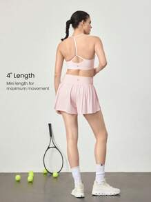 GLOWMODE Court Crusher Quick-Dry Crossover Waist Built-In Odor-Control Underwear Side Pocket Tennis Shorts Tennis Golf Pickleball Daily Casual Wear - Pink - View 2