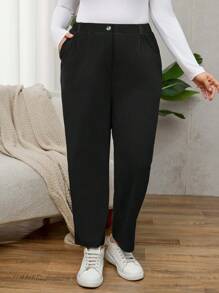 SHEIN LUNE Pantaloni in velluto a coste dritti, taglie forti da donna, colore cachi, adatti per l'inverno