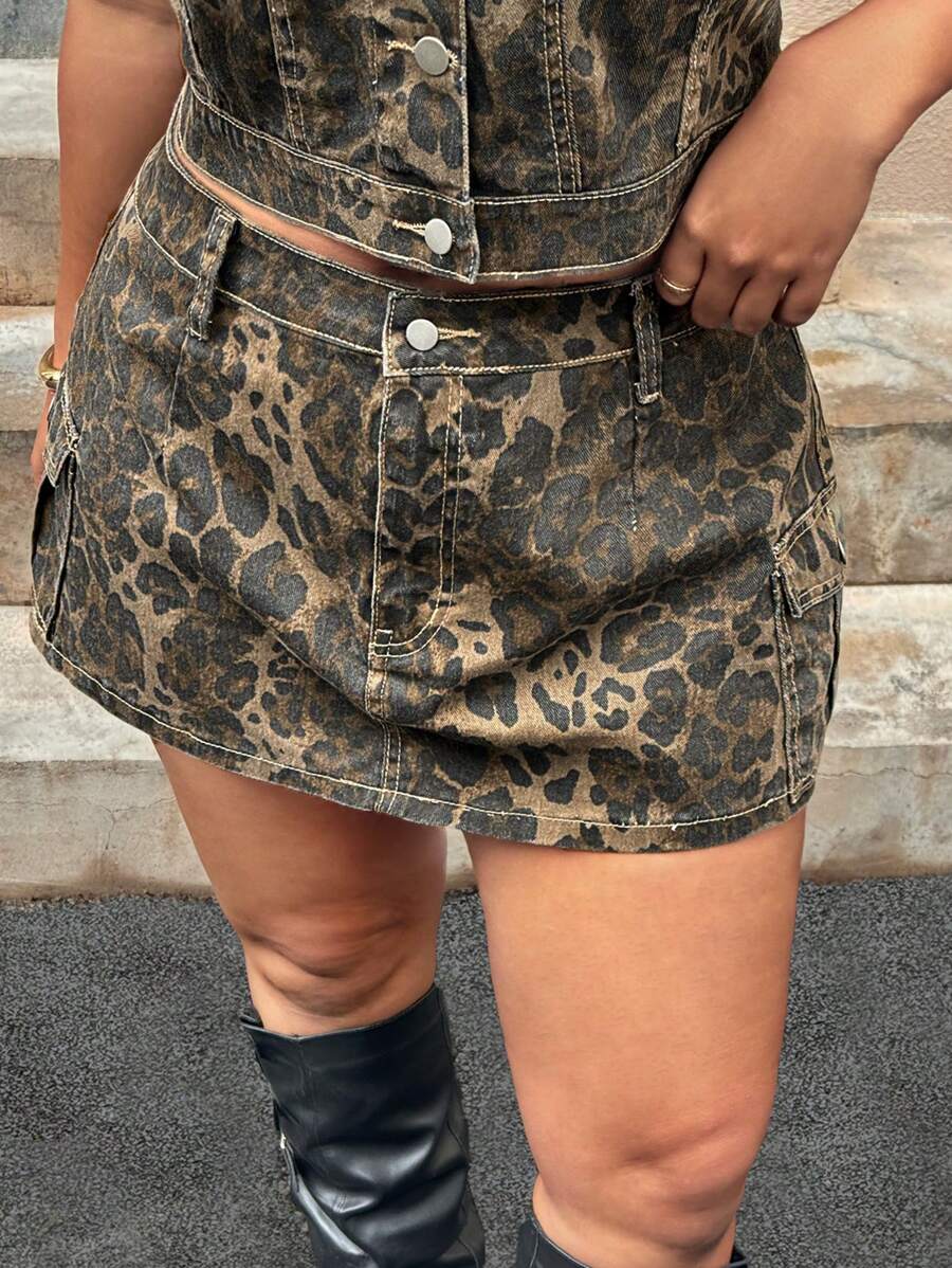 SHEIN ICON 大码女式性感可爱牛仔迷你裙夏季 - 彩色 - 查看 1