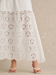 Poéselle Long White Skirt,White Skirts For Women,Hollow Embroidered Fabric,Boho,Women's Vacation Casual Solid Hollow Out Embroidery Patchwork Skirt Women Skirts Summer Skirts For Women - White - View 4