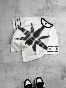 Manfinity EMRG Men's Casual Faux Suede Star Print Color Block T-Shirt, Summer  , Graphic Tops , T Shirts Graphic , Men Tops Graphic - White - View 2