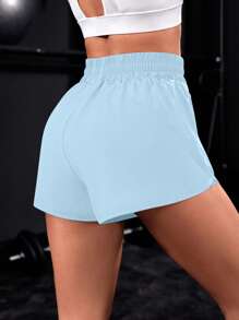 Powerista Solid Color Double Layer Yoga Anti-Chafing Sports Shorts - Baby Blue - View 3