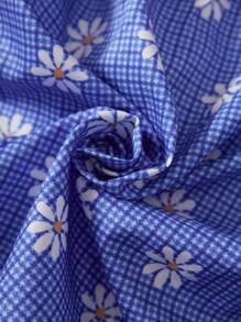 Tween Girl Floral Textured Print Spaghetti Strap Dress With Floral Printed Ruffle Hem - Blue - View 3