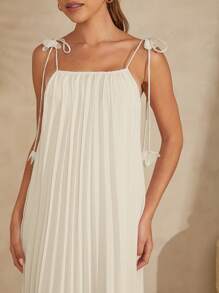 L'Amorae Pleated 3D Flower Strap Tie Detail Maxi Dress