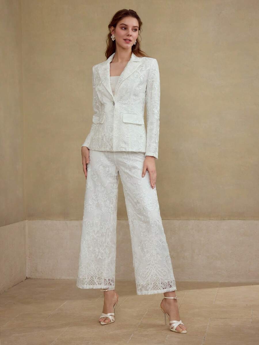 MOTF ELEGANT SHEER TULLE DETAILED BLAZER JACKET - White - View 1