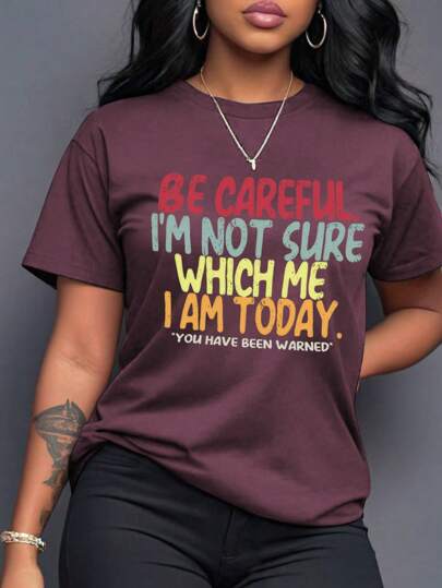 Calvaya 女式休闲口号字母印花圆领短袖大码 T 恤，夏季