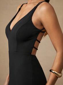 Silquee Premium Quality Elegant And Sexy Backless Cross Strap V-Neck Design Black Solid Color Jumpsuit, Suitable For Party Graduation - White - View 3