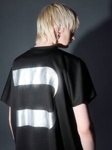 NEON BLANC T-shirt à col rond à manches courtes avec imprimé lettres en feuille d'argent, style de rue pour hommes, convient pour l'été - Noir - Voir 6